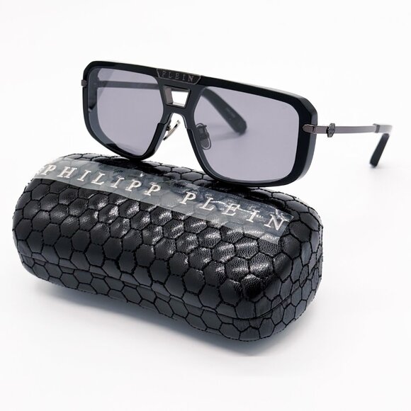 NEW PHILIPP PLEIN SUNGLASSES SPP008M 700X SHIELD  BLACK MEN EYEWEAR PHILIPP PLEI - Picture 1 of 11